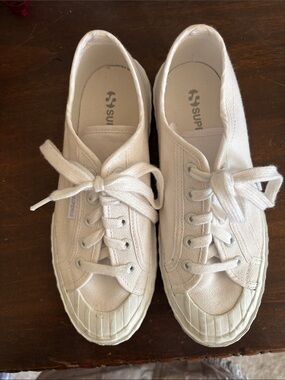 Superga White Low-Top Canvas Lace-Up Sneakers
